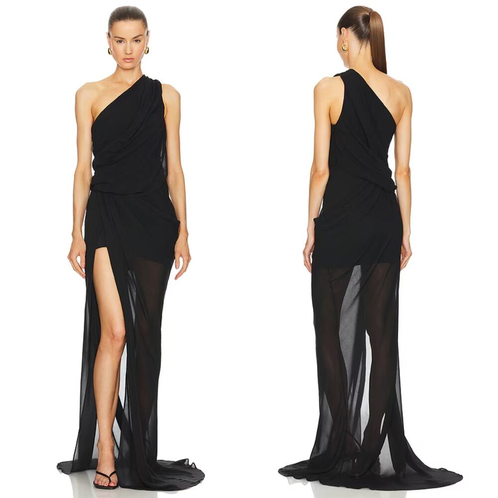 L'Academie by Marianna | NWT Morgane Gown Black Asymmetric One Shoulder Maxi L
